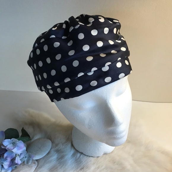 Vintage 1950s Bucket Hat Polka Dot Navy & White - Picture 2 of 7